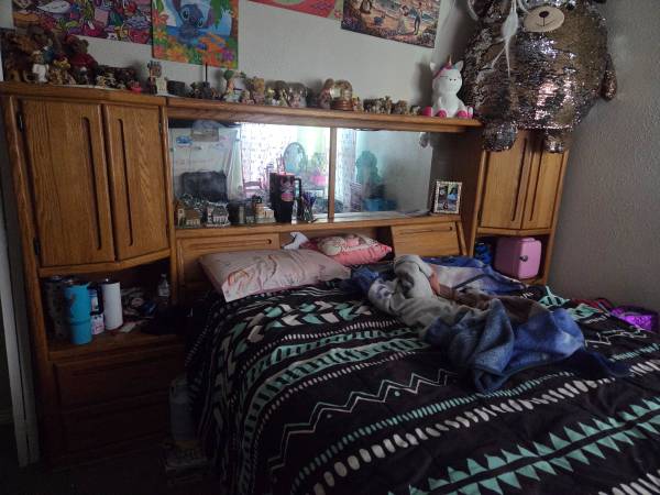 Queen wall unit bed with boxspring & mattress 1