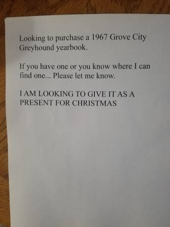 I AM LPOOKING TO BUY A 67 GROVE CITY GREYHOUND YEARBOOK 1