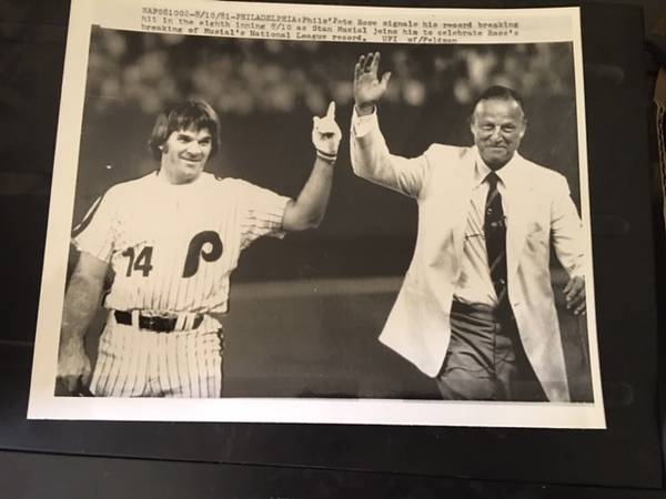 Pete Rose & Stan Musial photo copy of newspaper 1