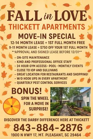 $2,000 / 2br - 900ft2 - MOVE IN READY! APPLY NOW! GET 1 FULL MONTH FREE RENT! (Mount Pleasant)64015945167106120