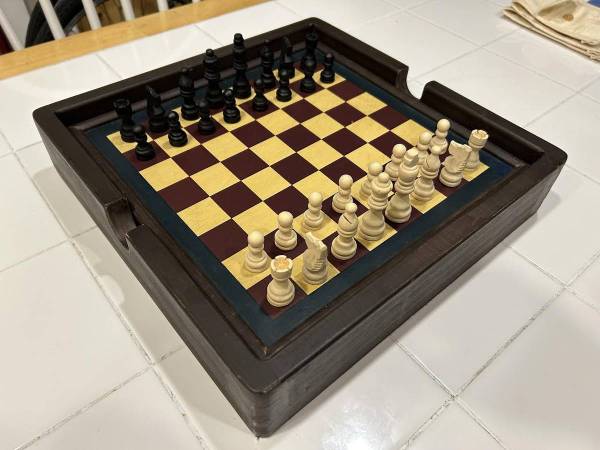 Handsome Wooden Chess Set/Checkers/Back Gammon And Dark Brown Casing 1