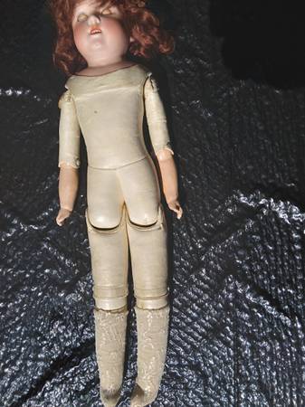 Ernst Heubach antique jointed bisque & leather body doll 22" 1