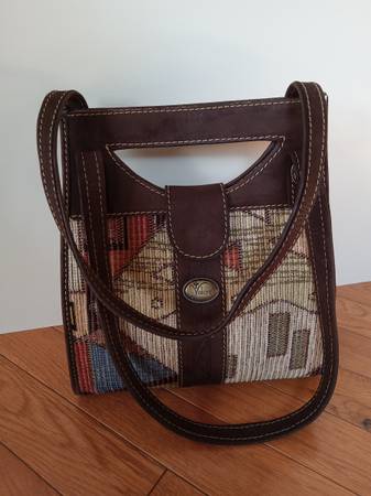 Valore by Luigi Morello Brown Geometric Leather & Fabric Satchel Handb 1