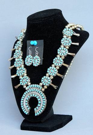 Sterling Squash Native American-Turquoise & Red Coral-REVERSIBLE 1