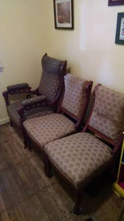 5 piece antique parlor set ornate carved wood  chairs/ couch 1