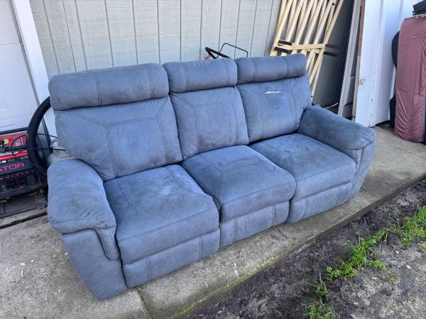 Blue/grey Suede Couch and Chair Set 1