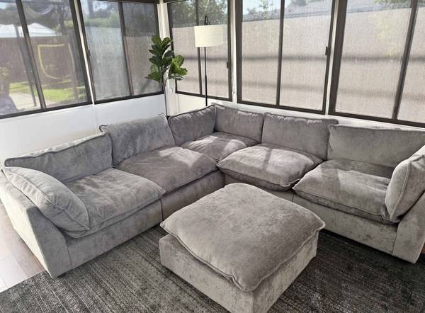 Grey Modular Cloud Sectional Sofa with Ottoman 6 pieces total 1