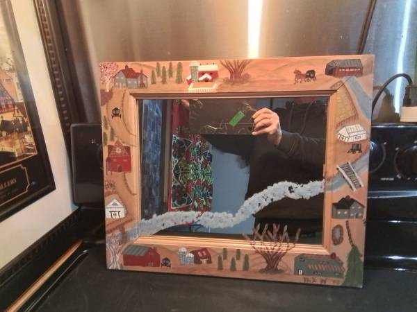 Hand-painted Folk Art Mirror with Farm Scene 1