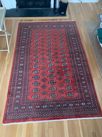 Approx. 6 X 8 Ruby Red Like-New Hand-Knotted Wool Bukhara Rug 1