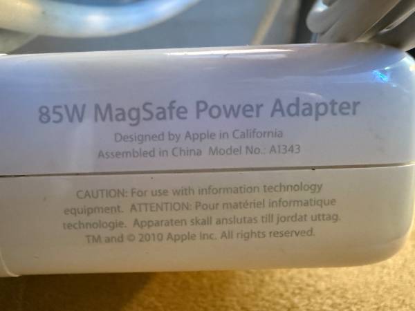 Apple 85W MagSafe Power Adapter (for 15- and 17-inch MacBook Pro) - $15 (Westwood Los Angeles CA)63471427134595123