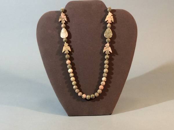 Mossy Green & Rose Agate Necklace Sterling Clasp 1