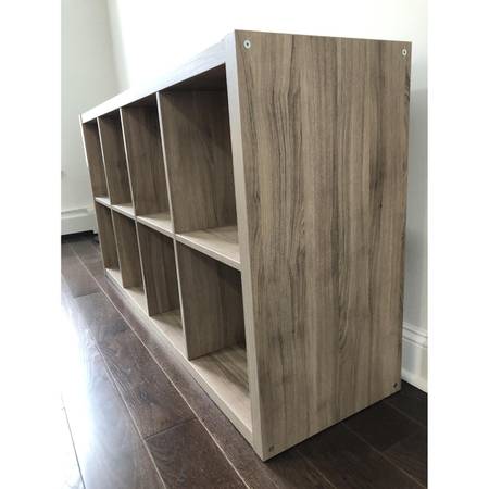 Ikea Kallax cube shelves 2x4 walnut light gray effect 1