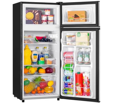 Mini Refrigerator with Adjustable Shelves (Silver) 1