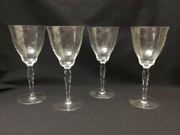 4 Vintage Etched Stemmed Glasses 1
