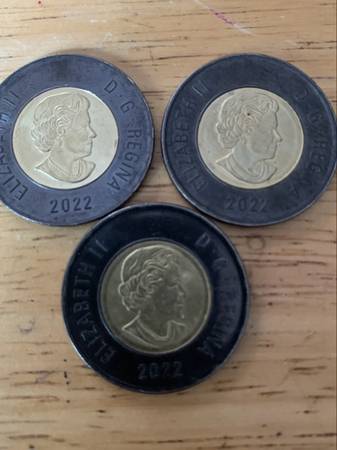 3 2022 CANADA $2 BLACK RING TOONIES In MEMORY of QUEEN ELIZABETH 1