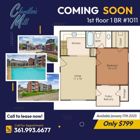 $799 / 1br - 🎉 New Year, New Home! 🎉  Chandler’s Mill Apartments – Unit #1011 (6350 Meadowvista Dr.)64036537795714120