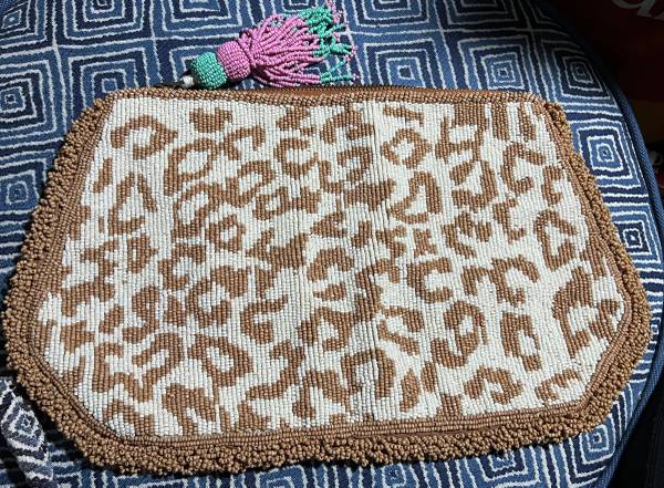 Animal Print Pattern Brown Beaded Clutch New 1