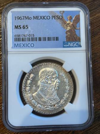 NGC MS65 Mexico Silver Peso – 1967-Mo 1