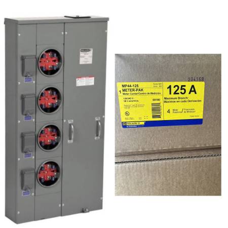 Square D MP44125 four meter electrical main panel MP44-125 1