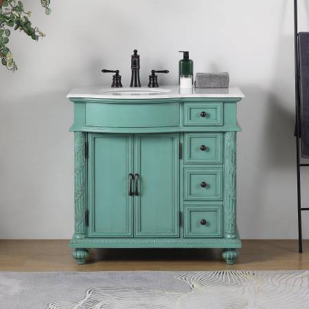 G2190 - Vano de baño vintage verde de 36" con lavabo individual, encimera de piedra - $540 (Stockton)63471028075267120