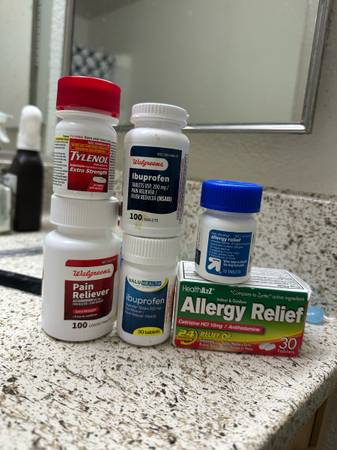 Free medication (pain reliever, ibuprofen, allergy relief 1