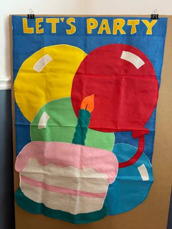 Happy Birthday Outdoor Decorative Flag (balloons + cake) -- LIKE NEW! 1