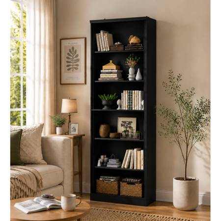 6-Tier Fixed Shelf Bookcase, 75" Tall Heavy-Duty Storage with Tip-Resistant Desi 1