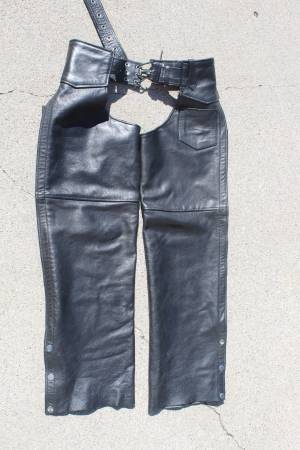 Interstate Leather Motorcycle Chaps Black Leather Size M Quality 1