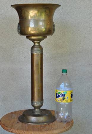 Unique 27" tall brass wine cooler/chiller ice bucket, planter on stand 1