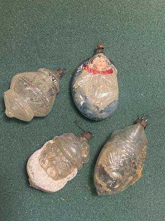 Vintage Molded GLASS FIGURAL CHRISTMAS ORNAMENTS - Collection of 4 1
