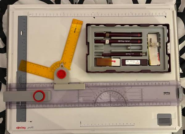 Rotring drawing pens and drafting board from 1986 1