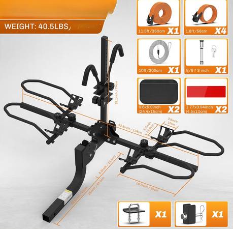 Double Bike Rack for (2) E-Bikes W/Fat Tires - To 5" Wide Tire 200 LBS 1