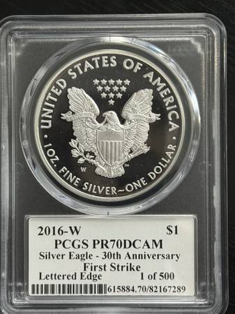 2016 W PCGS PR70 DCAM Silver Eagle 30th Anniv First Strike 1-500