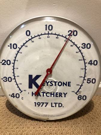 vintage outdoor thermometer from Keystone Hatchery, established in1977 1