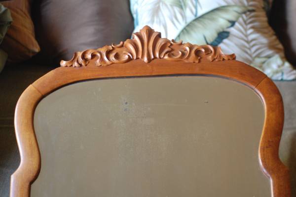 Antique carved maple tall wall mirror w/ beveled glass 1