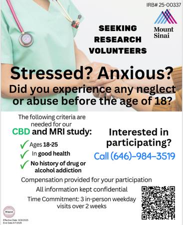 Paid CBD & MRI Research Study at Mount Sinai (18-25 year olds) 1