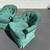 Vintage MCM Emerald Green Tufted Armchair Chairs On Wheels Casters Mid Century M 5 thumbnail