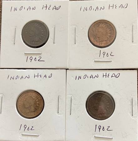 1902 Indian Head Penny Lot (4 Coins) All Readable Dates 1