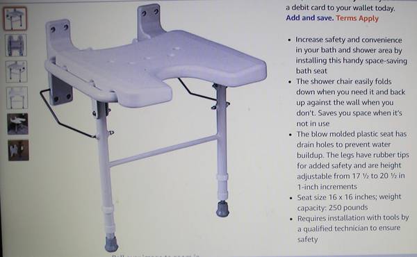 *NEW* Wall Mounted Folding Shower Seat - $10 (ChatsworthThis)63471347763201122