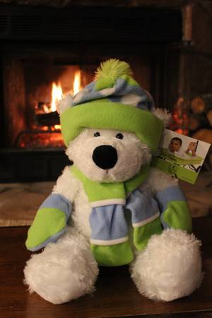 *  Cuddly White Winter Bear With Tag 1