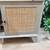 Farmhouse mid century rattan wood 2 door tv console table in oak 2 thumbnail