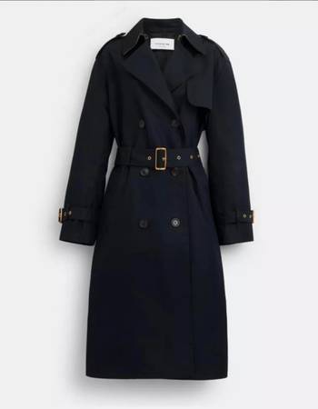 NEW Tags COACH Tonal Mixed Material Midnight Navy Trench Coat-Med-Retail $798 1