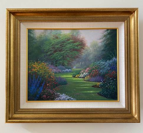 Signed Charles White Garden Sanctuary Painting 16" x 20" 1
