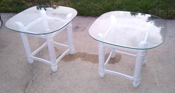 Traditional Sleeper Sofa, Wicker Coffee Table, Glass Top End Table Set 1