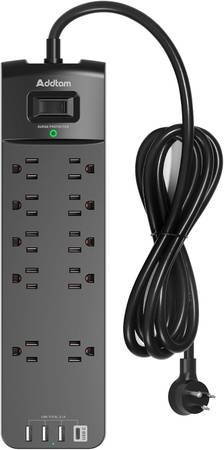 ADDTAM 10 OUTLET SURGE PROTECTOR WITH USB PORTS [NEW] 1