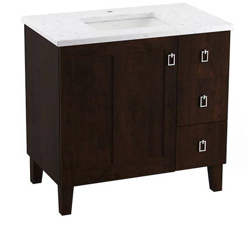Kohler Poplin 36" bathroom vanity cabinet K-99533-LGR-1WB Claret Suede 1