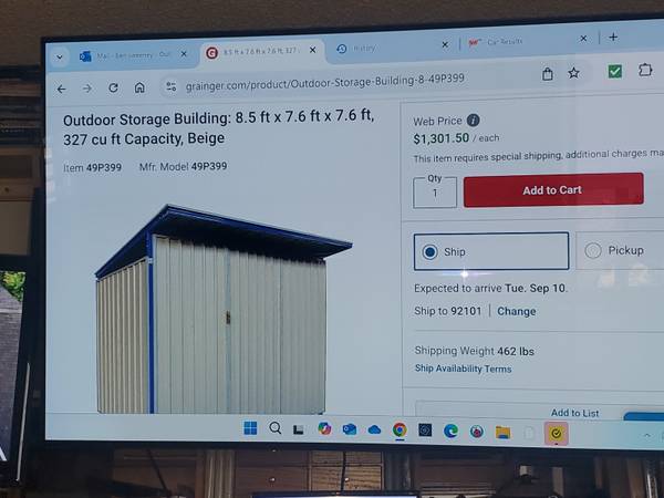 Shed: 3 Sides, 102 in x 92 in x 91 in, Steel, Beige 1