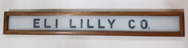Vintage Eli Lilly Co. Milk White Glass Sign in Frame 6 3/4" x 4 3/4" 1