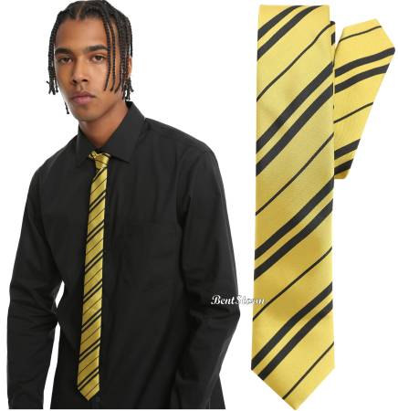 Harry Potter Hufflepuff Striped Skinny Neck Tie Costume Black Yellow 1