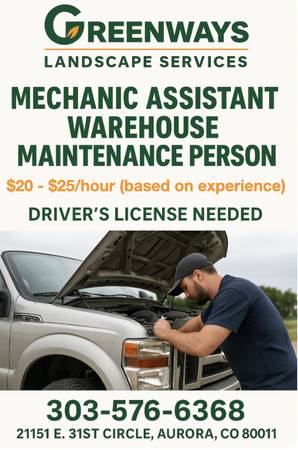Mechanic Assistant / Warehouse Maintenance – $20 - $25/hr – Aurora, CO 1